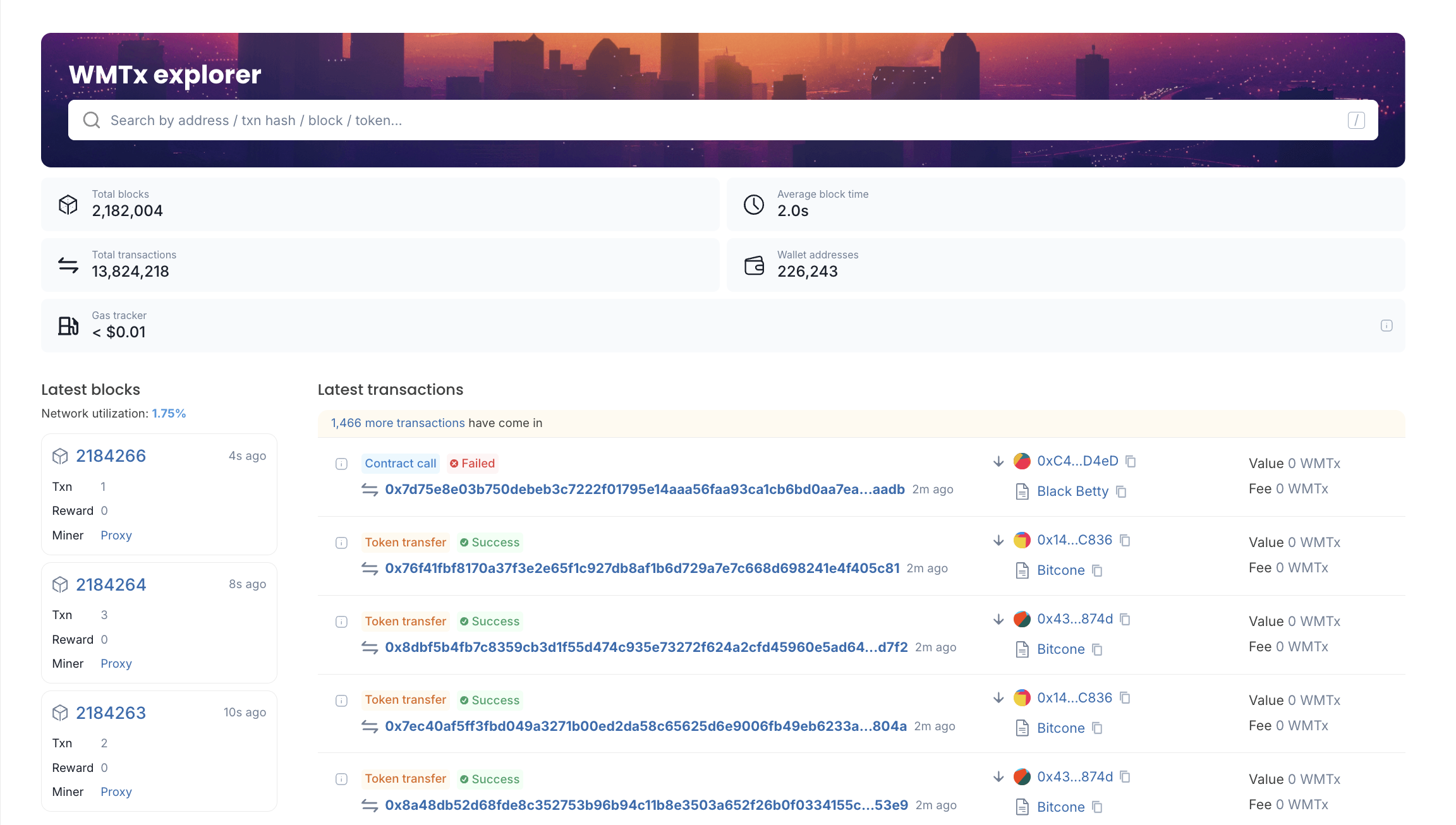 Screenshot of the WMC Block Explorer interface